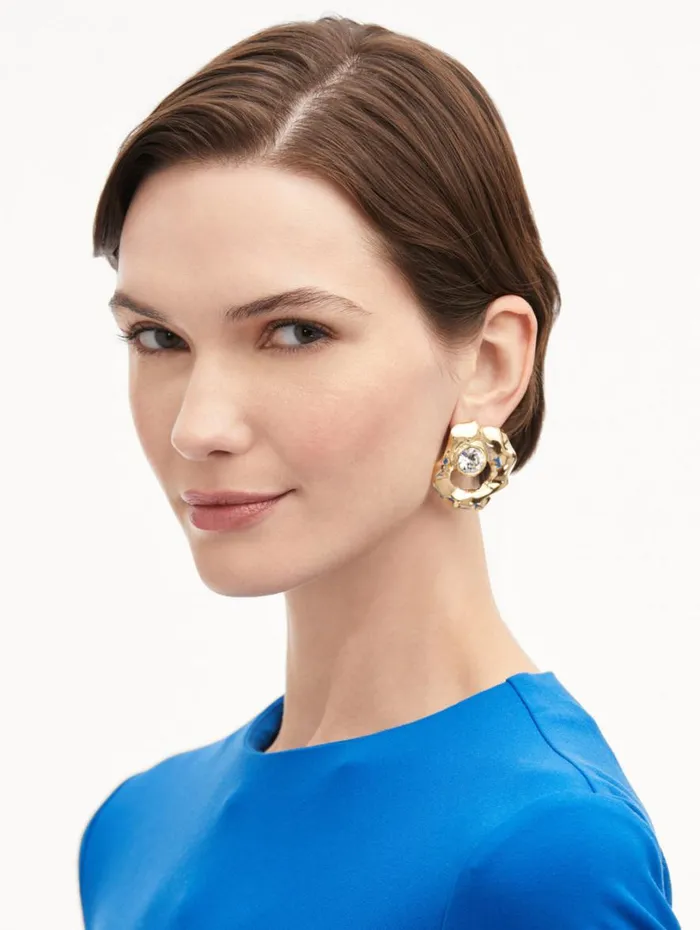 Oscar De La Renta Textured Metal Earrings Crystal Women Earrings