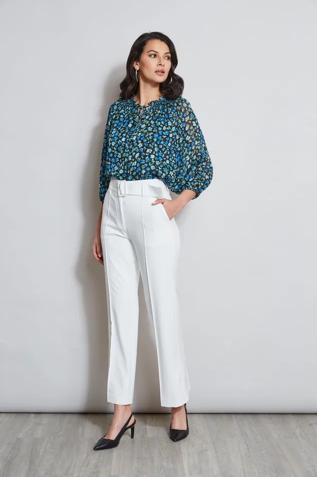 Outlet 8211 Women Bottoms Elie Tahari Belted Crepe Pant Sky White