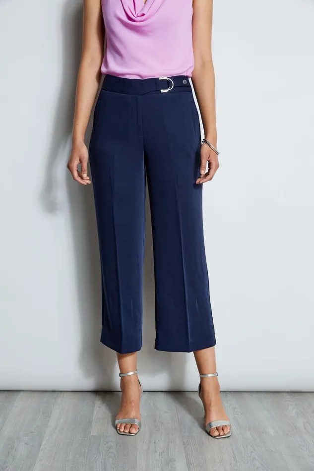 Outlet 8211 Women Bottoms Elie Tahari Cropped Wide Leg Belted Pant Peacoat