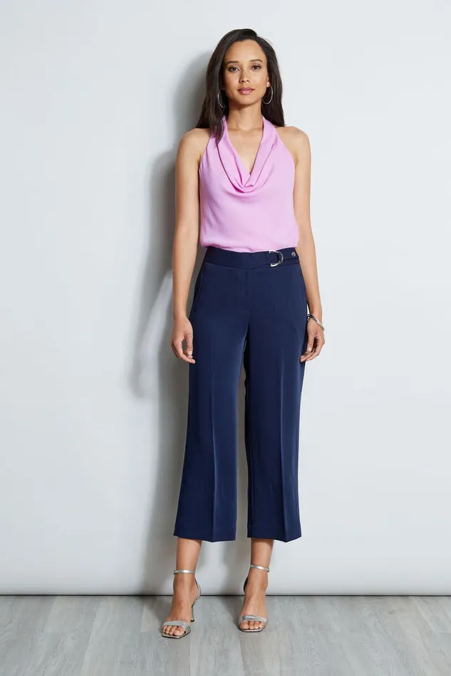 Outlet 8211 Women Bottoms Elie Tahari Cropped Wide Leg Belted Pant Peacoat