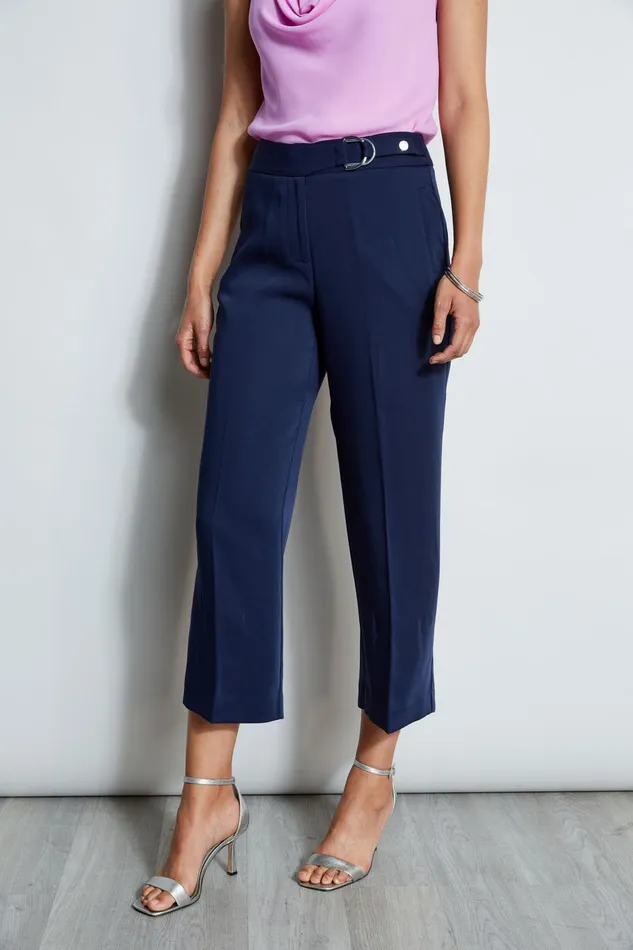 Outlet 8211 Women Bottoms Elie Tahari Cropped Wide Leg Belted Pant Peacoat
