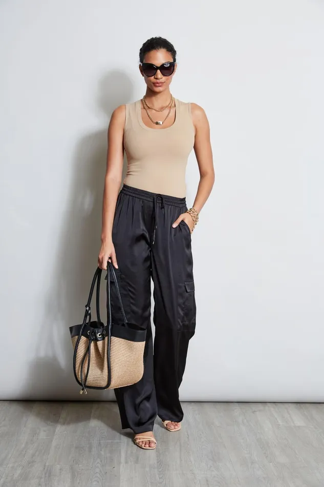 Outlet 8211 Women Bottoms Elie Tahari Relaxed Satin Cargo Pant Black