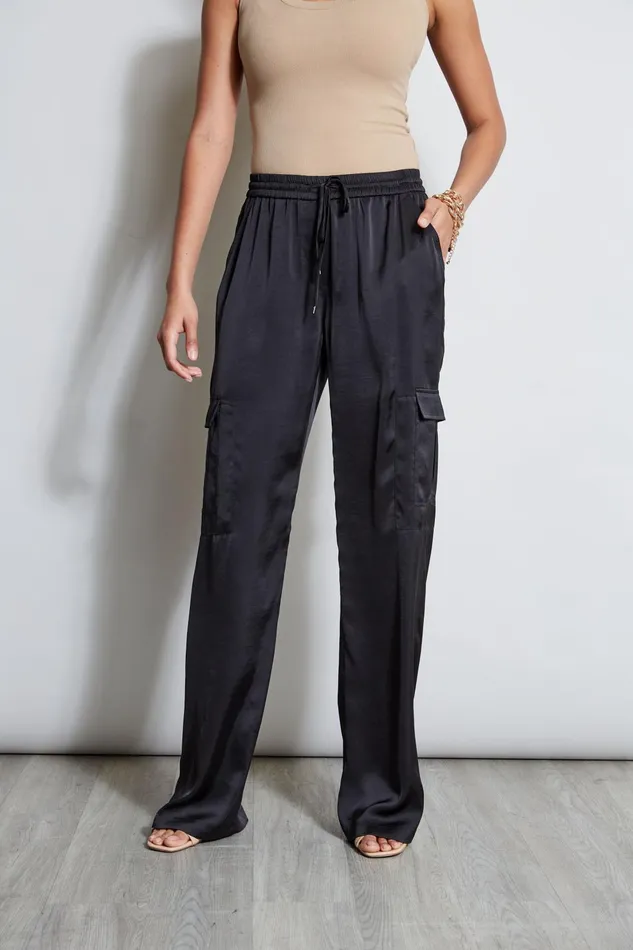 Outlet 8211 Women Bottoms Elie Tahari Relaxed Satin Cargo Pant Black