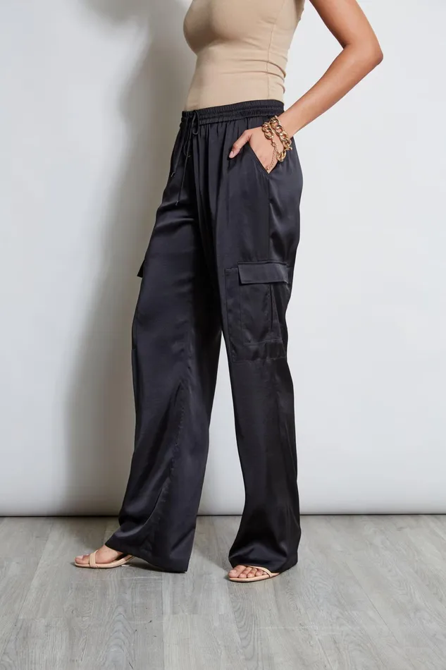 Outlet 8211 Women Bottoms Elie Tahari Relaxed Satin Cargo Pant Black