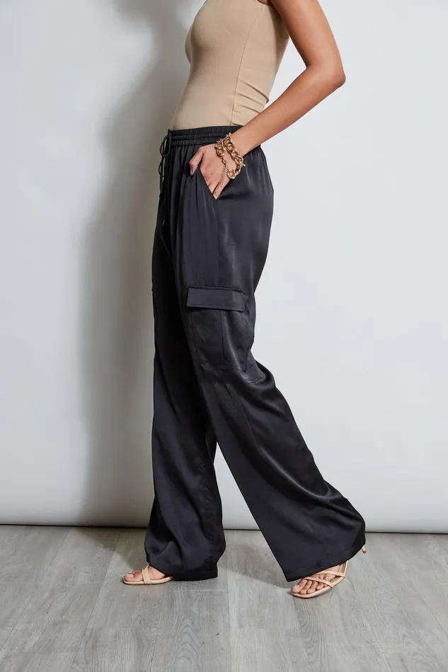 Outlet 8211 Women Bottoms Elie Tahari Relaxed Satin Cargo Pant Black