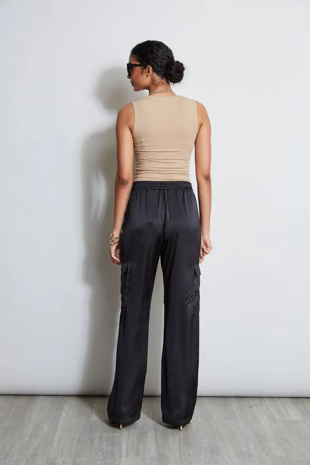 Outlet 8211 Women Bottoms Elie Tahari Relaxed Satin Cargo Pant Black