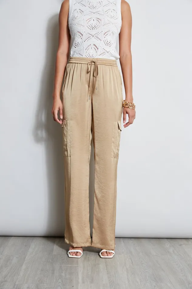 Outlet 8211 Women Bottoms Elie Tahari Relaxed Satin Cargo Pant Sandcastle
