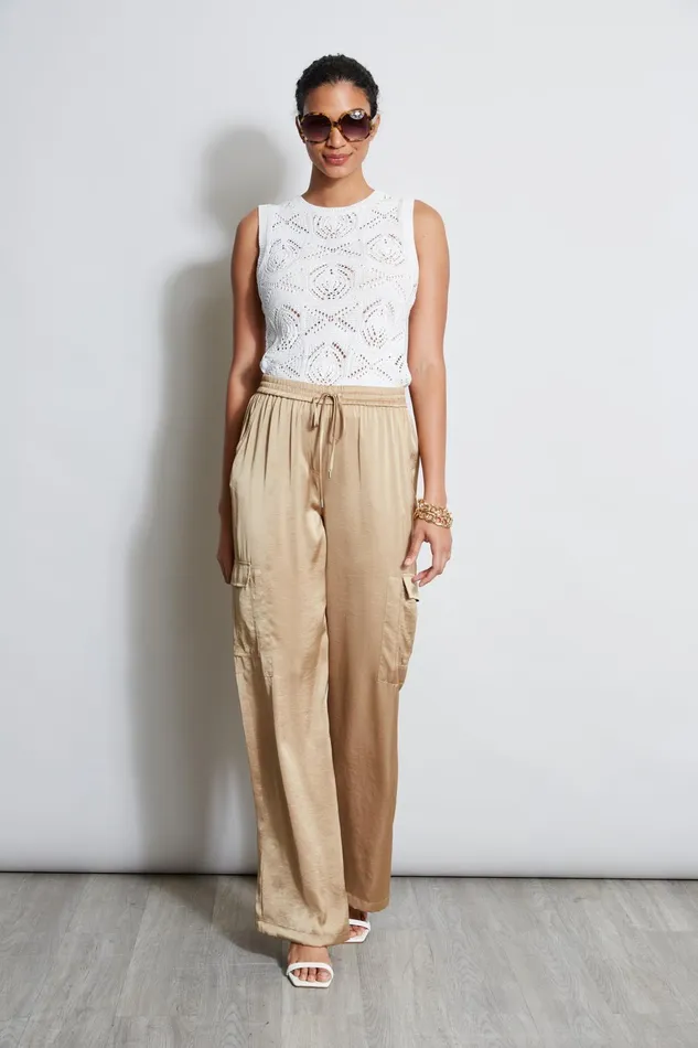 Outlet 8211 Women Bottoms Elie Tahari Relaxed Satin Cargo Pant Sandcastle