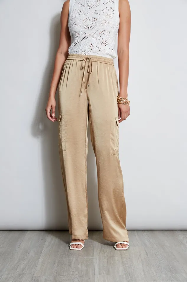 Outlet 8211 Women Bottoms Elie Tahari Relaxed Satin Cargo Pant Sandcastle