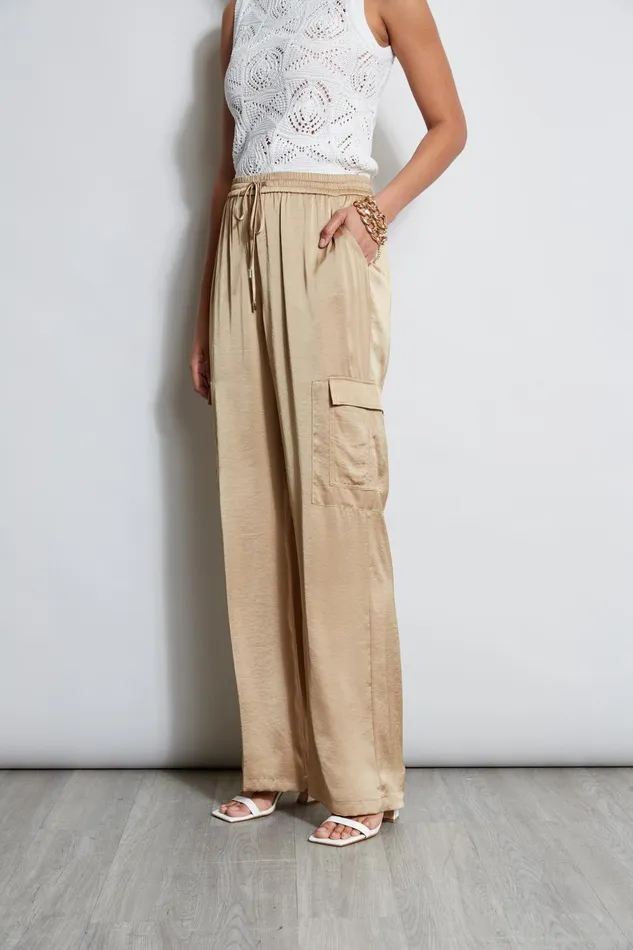 Outlet 8211 Women Bottoms Elie Tahari Relaxed Satin Cargo Pant Sandcastle