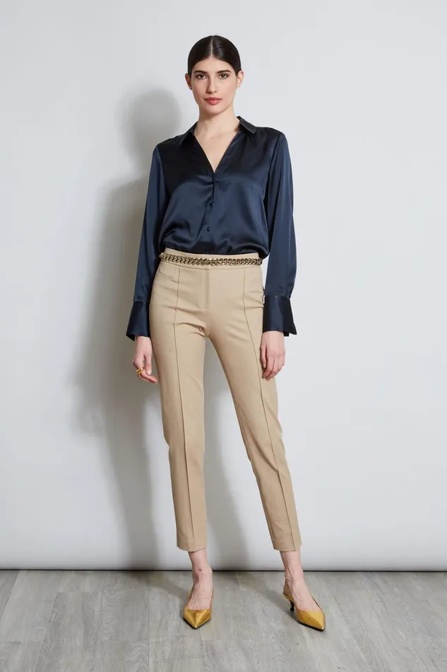 Outlet 8211 Women Bottoms Elie Tahari Slim Pintuck Pant Rattan