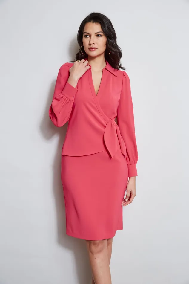 Outlet 8211 Women Dresses and Jumpsuits Elie Tahari Mock Wrap Tie Dress Wild Strawberry