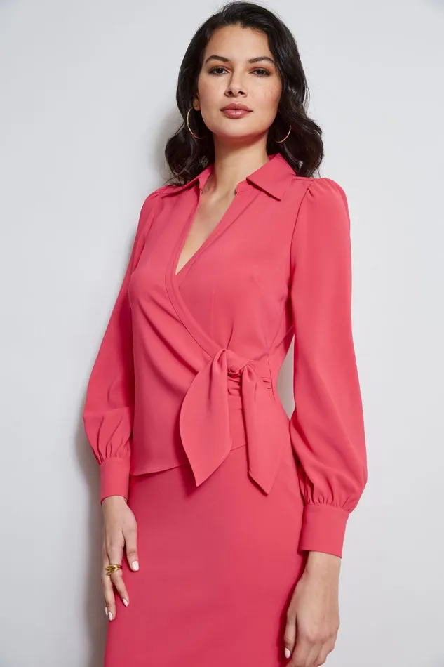 Outlet 8211 Women Dresses and Jumpsuits Elie Tahari Mock Wrap Tie Dress Wild Strawberry