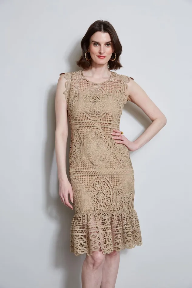 Outlet 8211 Women Dresses and Jumpsuits Elie Tahari Mosaic Lace Dress Sandcastle