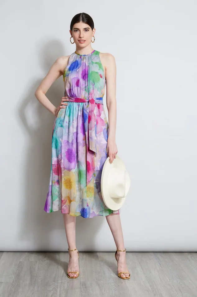 Outlet 8211 Women Dresses and Jumpsuits Elie Tahari Pigment Floral Silk Chiffon Halter Dress Multi