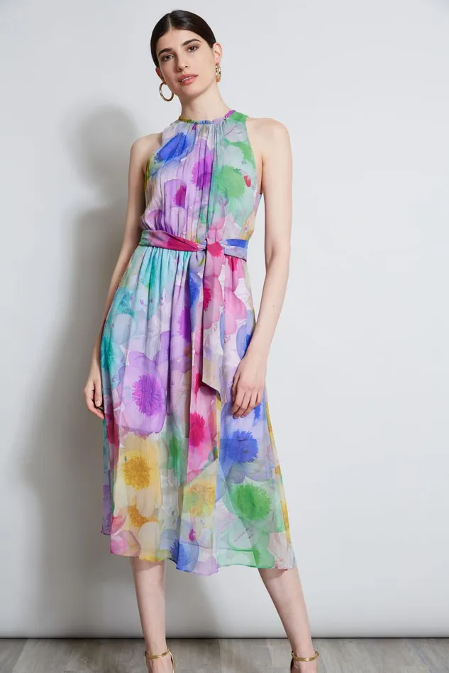 Outlet 8211 Women Dresses and Jumpsuits Elie Tahari Pigment Floral Silk Chiffon Halter Dress Multi