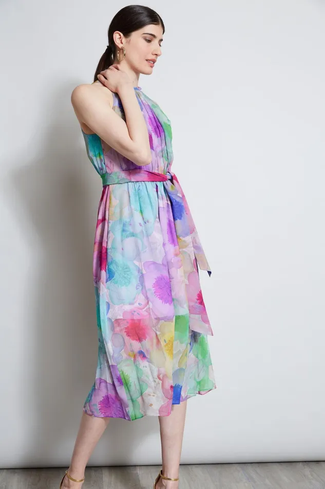 Outlet 8211 Women Dresses and Jumpsuits Elie Tahari Pigment Floral Silk Chiffon Halter Dress Multi