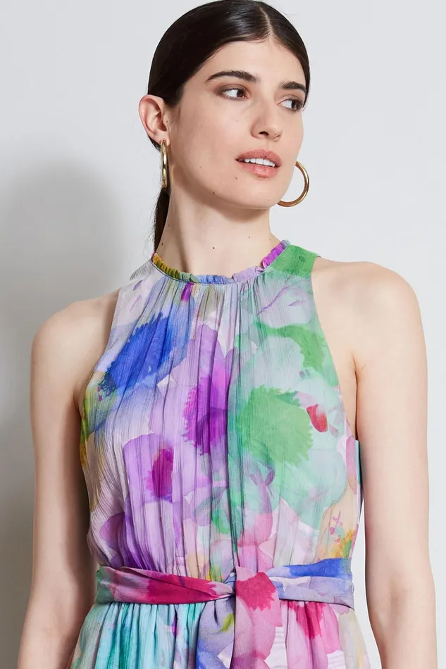 Outlet 8211 Women Dresses and Jumpsuits Elie Tahari Pigment Floral Silk Chiffon Halter Dress Multi