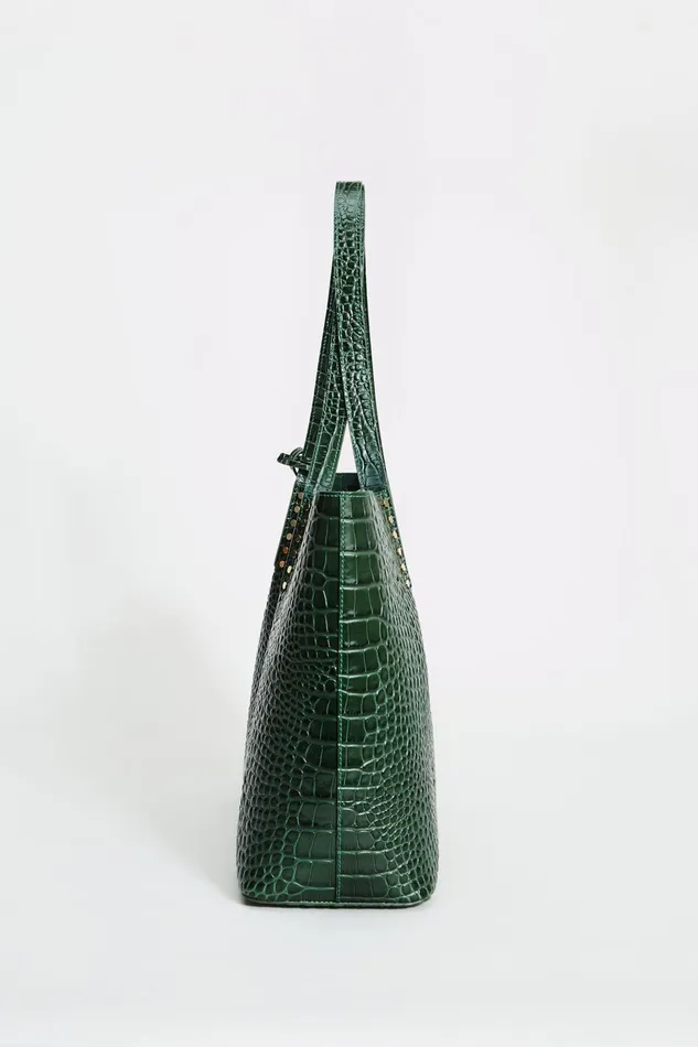 Outlet 8211 Women Handbags Elie Tahari Crocodile Embossed Leather Tote Bottle Green