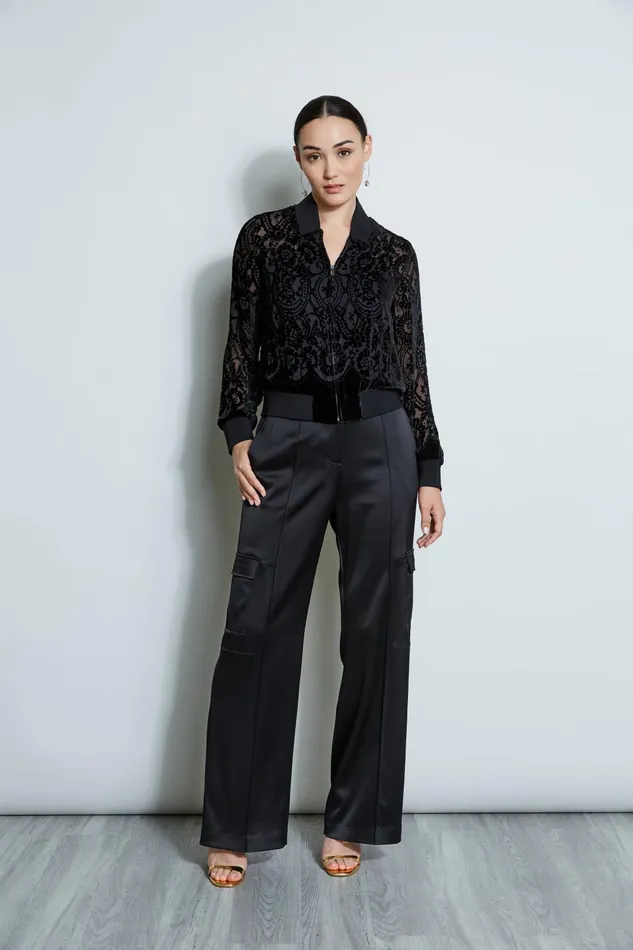 Outlet 8211 Women Jackets and Blazers Elie Tahari Burnout Velvet Bomber Jacket Black