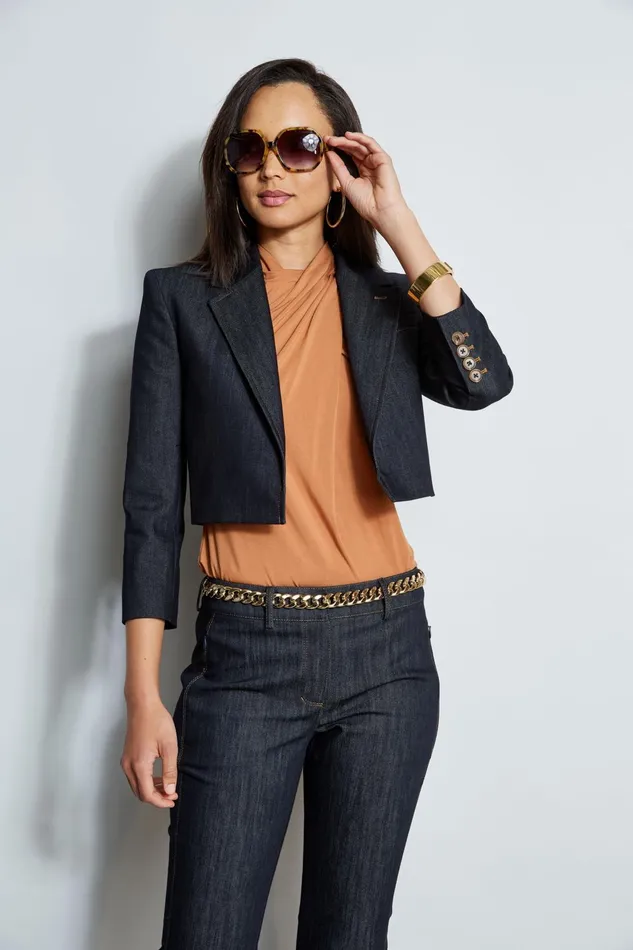 Outlet 8211 Women Jackets and Blazers Elie Tahari Cropped Denim Jacket Indigo