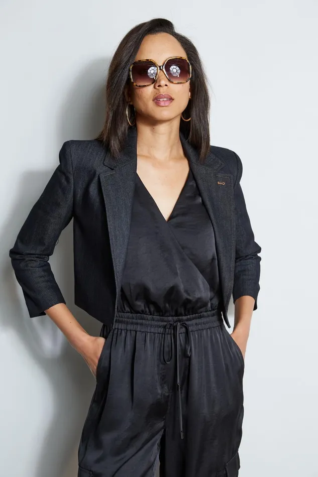 Outlet 8211 Women Jackets and Blazers Elie Tahari Cropped Denim Jacket Indigo