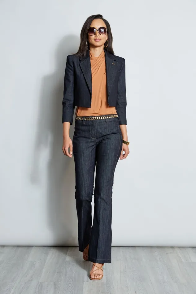 Outlet 8211 Women Jackets and Blazers Elie Tahari Cropped Denim Jacket Indigo