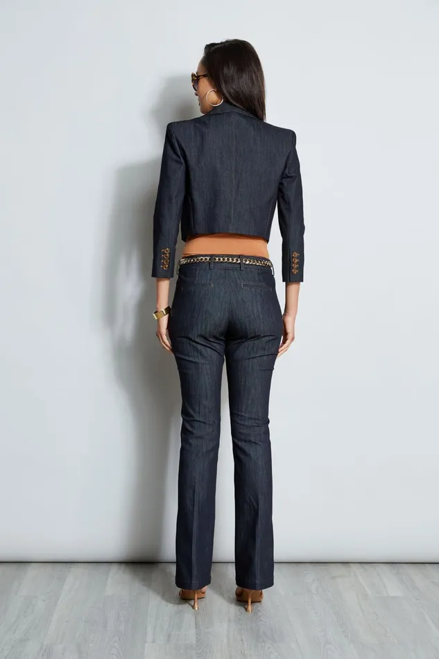 Outlet 8211 Women Jackets and Blazers Elie Tahari Cropped Denim Jacket Indigo
