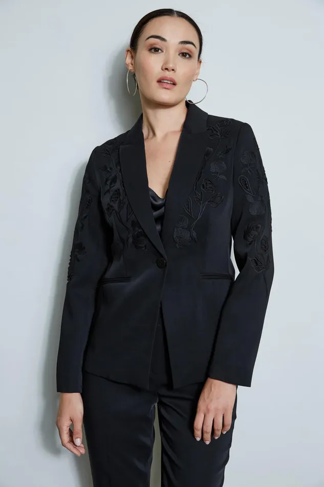 Outlet 8211 Women Jackets and Blazers Elie Tahari Embroidered Crepe Blazer Noir