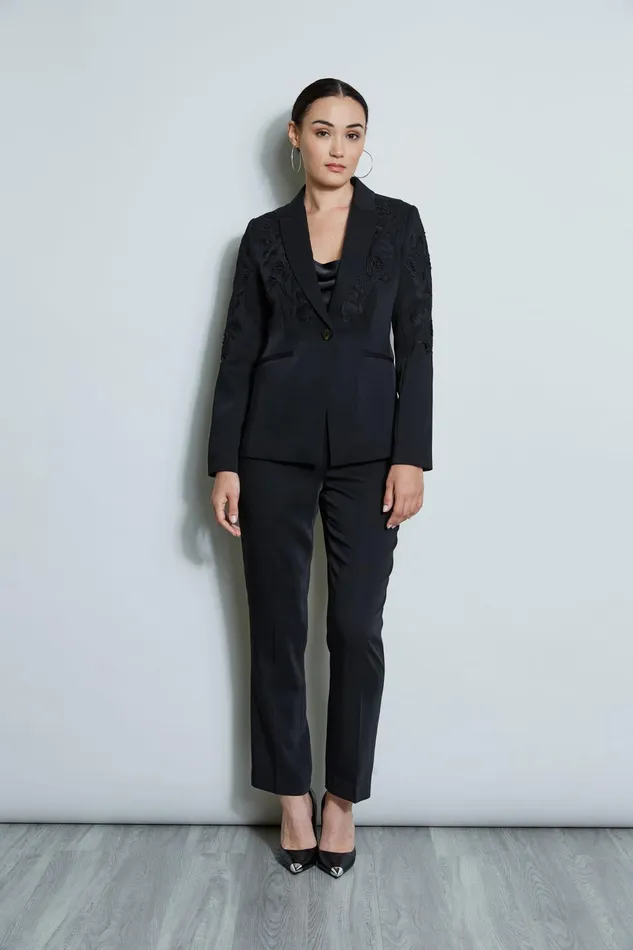 Outlet 8211 Women Jackets and Blazers Elie Tahari Embroidered Crepe Blazer Noir