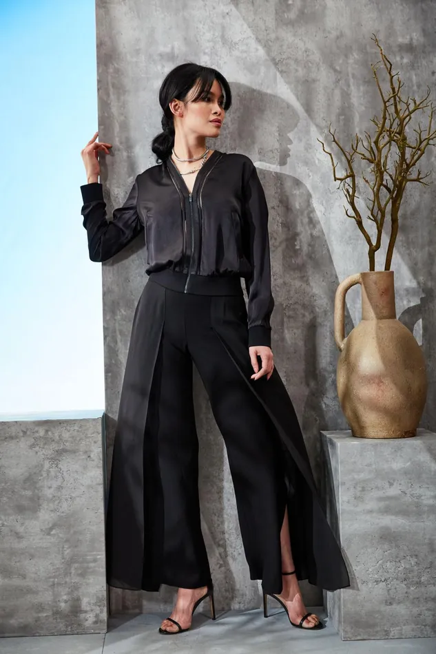 Outlet 8211 Women Jackets and Blazers Elie Tahari Silk Satin Bomber Jacket Black