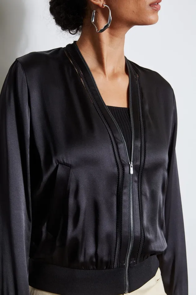 Outlet 8211 Women Jackets and Blazers Elie Tahari Silk Satin Bomber Jacket Black