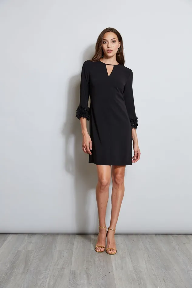 Outlet 8211 Women Long Sleeve Dresses Elie Tahari Flower Applique Sleeve Dress Black