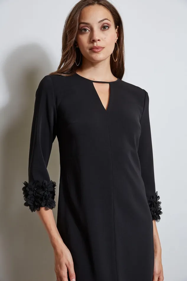 Outlet 8211 Women Long Sleeve Dresses Elie Tahari Flower Applique Sleeve Dress Black