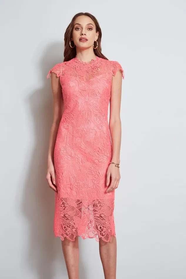 Outlet 8211 Women Midi Dresses Elie Tahari Lace Applique Midi Dress Petal