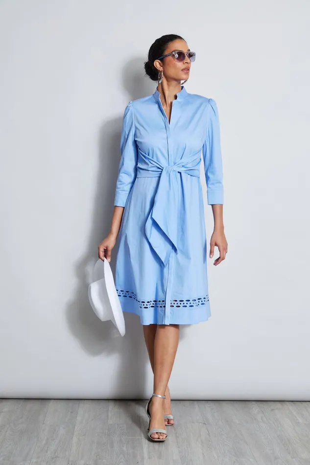 Outlet 8211 Women Midi Dresses Elie Tahari Tie Cotton Midi Dress Horizon Blue