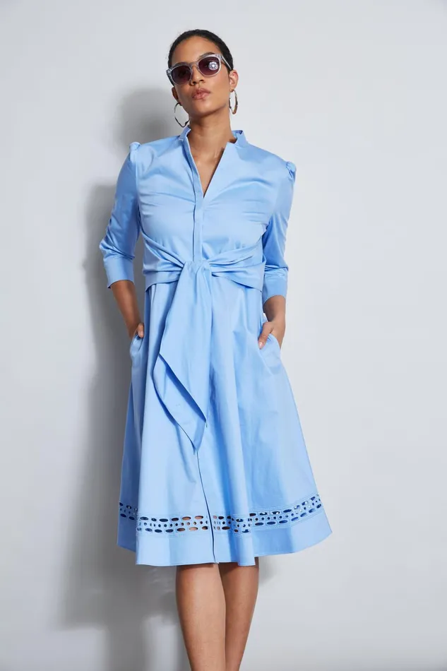 Outlet 8211 Women Midi Dresses Elie Tahari Tie Cotton Midi Dress Horizon Blue