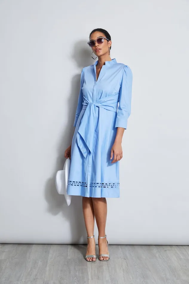 Outlet 8211 Women Midi Dresses Elie Tahari Tie Cotton Midi Dress Horizon Blue