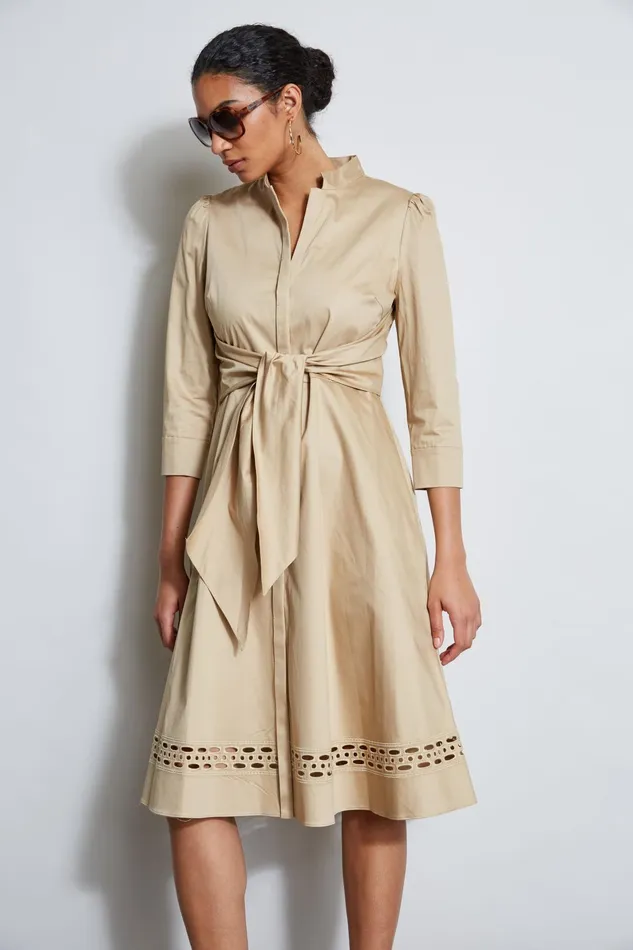 Outlet 8211 Women Midi Dresses Elie Tahari Tie Cotton Midi Dress Sandcastle