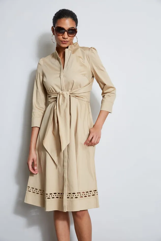 Outlet 8211 Women Midi Dresses Elie Tahari Tie Cotton Midi Dress Sandcastle