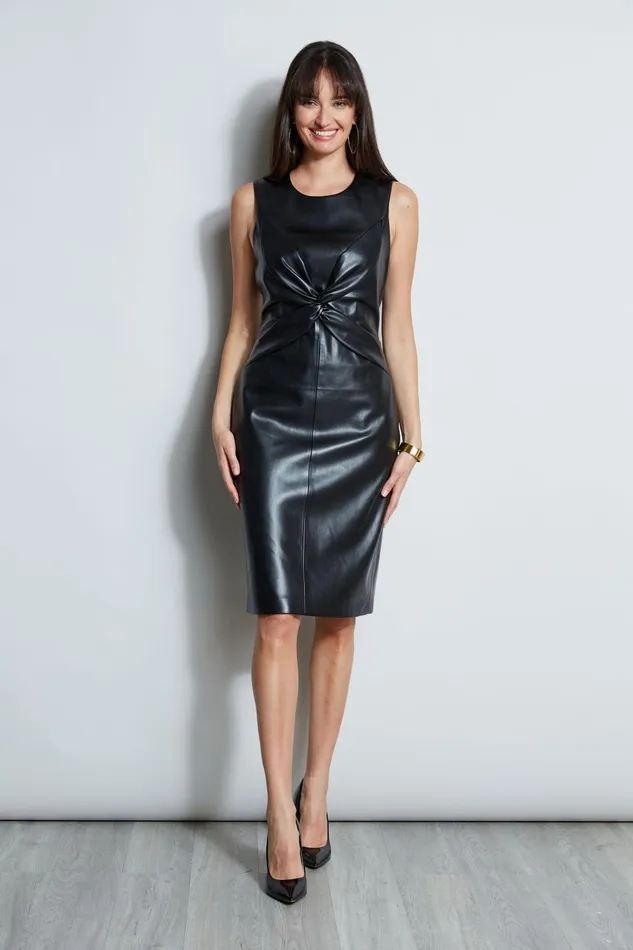 Outlet 8211 Women Short Dresses Elie Tahari Vegan Leather Twist Dress Noir