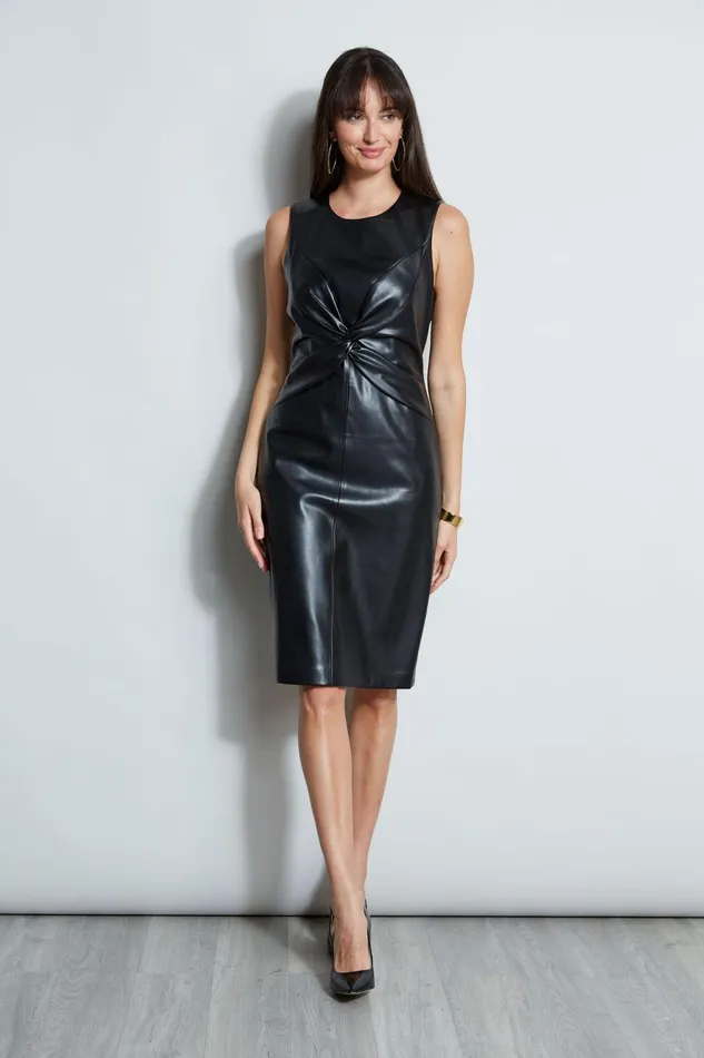 Outlet 8211 Women Short Dresses Elie Tahari Vegan Leather Twist Dress Noir