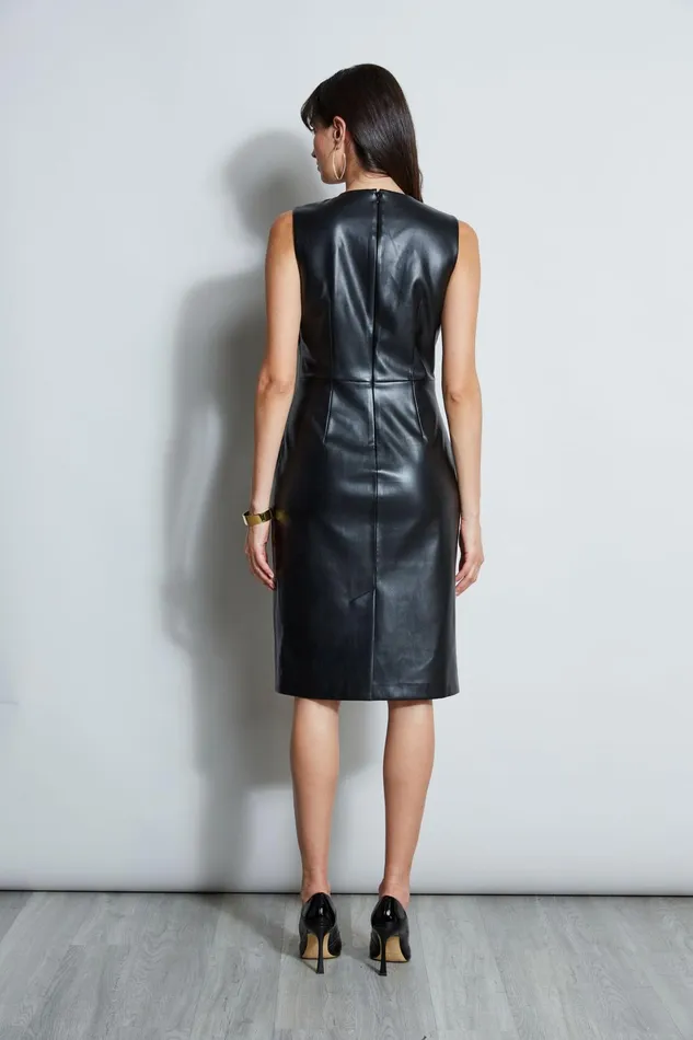 Outlet 8211 Women Short Dresses Elie Tahari Vegan Leather Twist Dress Noir