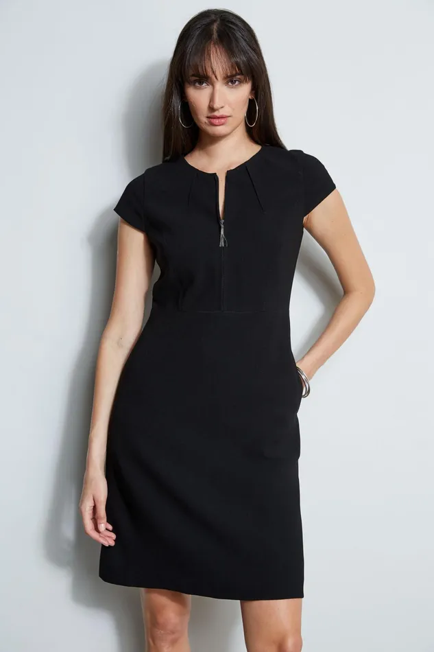 Outlet 8211 Women Short Sleeve Dresses Elie Tahari Chain Zip Dart Dress Black