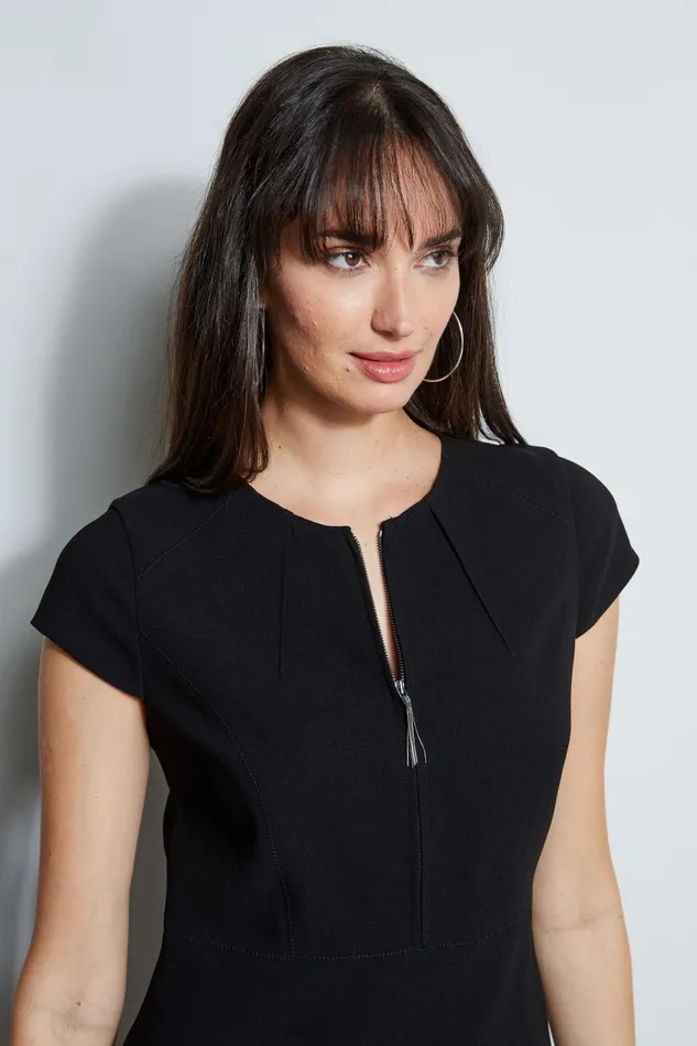 Outlet 8211 Women Short Sleeve Dresses Elie Tahari Chain Zip Dart Dress Black