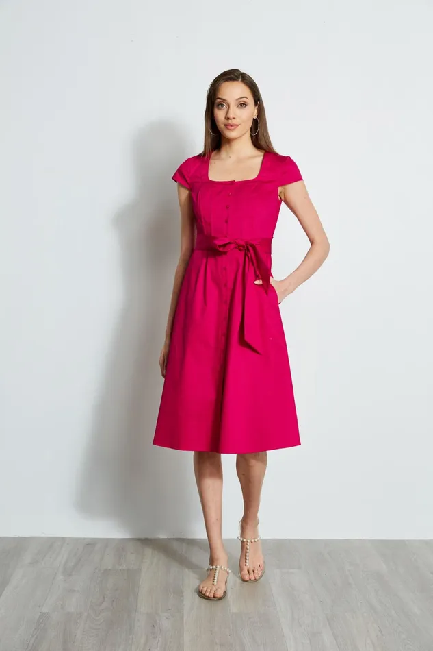 Outlet 8211 Women Short Sleeve Dresses Elie Tahari Poplin Corset Dress Cyclamen