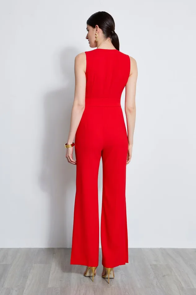 Outlet 8211 Women Sleeveless Dresses Elie Tahari Belted Slit Jumpsuit Berry