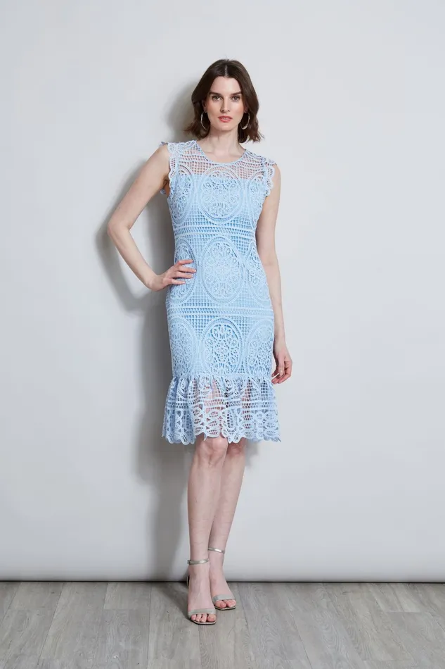 Outlet 8211 Women Sleeveless Dresses Elie Tahari Mosaic Lace Dress Pool Blue