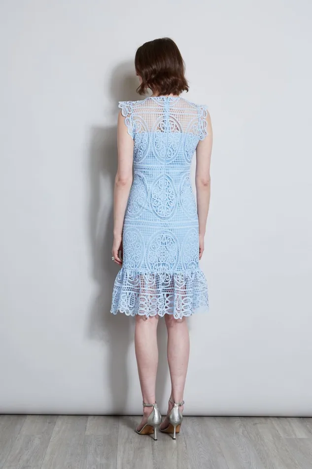 Outlet 8211 Women Sleeveless Dresses Elie Tahari Mosaic Lace Dress Pool Blue