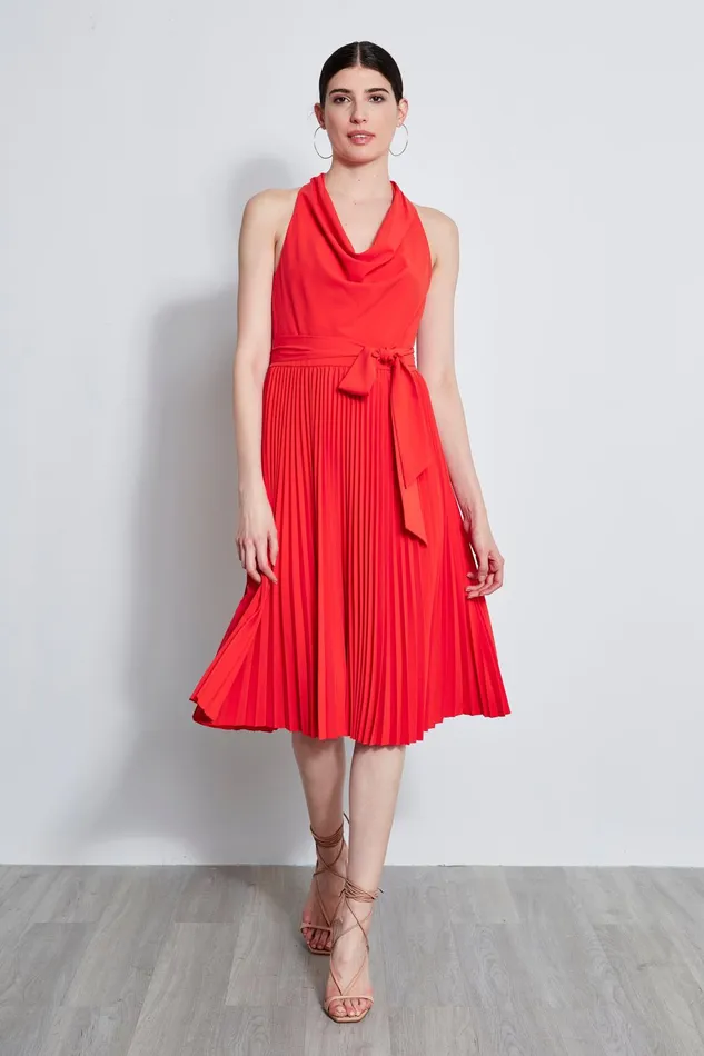 Outlet 8211 Women Sleeveless Dresses Elie Tahari Pleated Cowl Midi Dress Agave